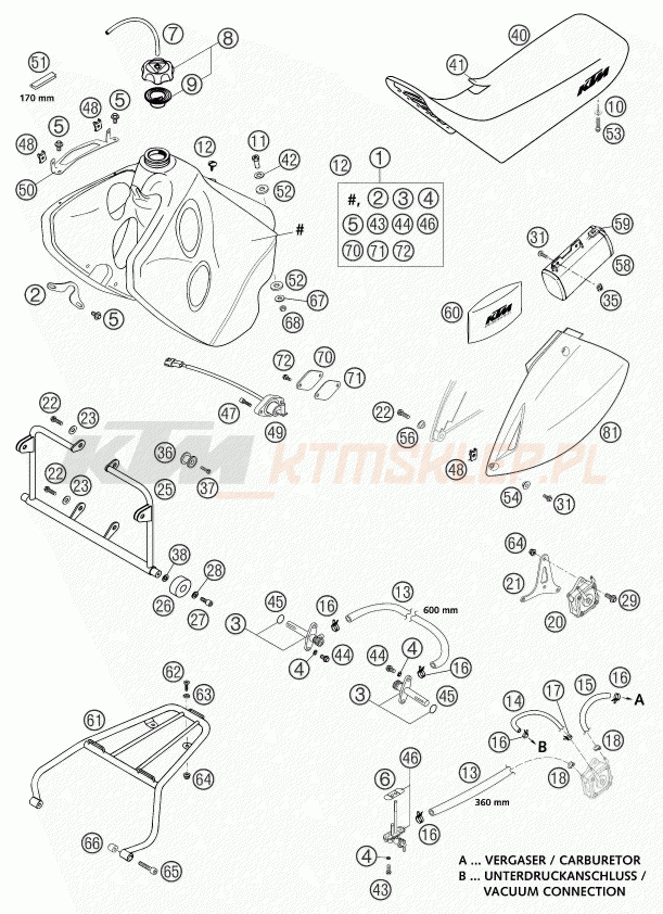 Schemat "zbiornik paliwa, siedzenie, pokrowiec" do KTM 640 LC4 ADVENTURE
