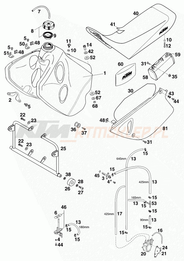 Schemat "zbiornik paliwa, siedzenie, pokrowiec" do KTM 640 ADVENTURE-R