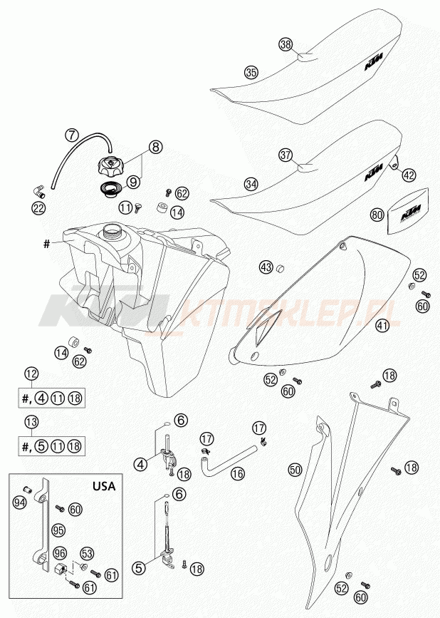 Schemat "TANK, SEAT" do KTM 200 MXC