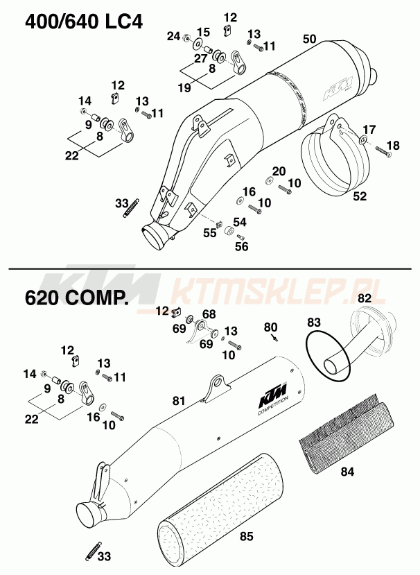 Schemat "MAIN SILENCER" do KTM 640 LC 4 - SILBER