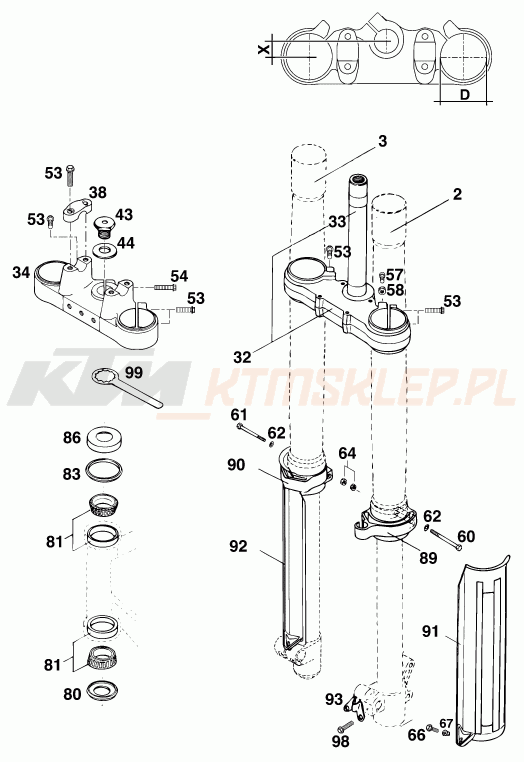 Schemat "przód amortyzatory, półki zawieszenia" do KTM 440 E-XC WP