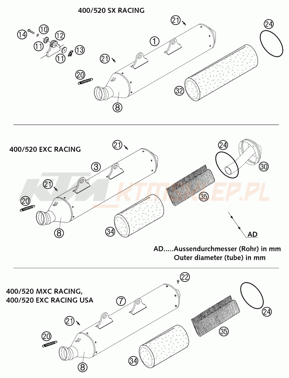 Schemat "MAIN SILENCER" do KTM 400 EXC-G RACING