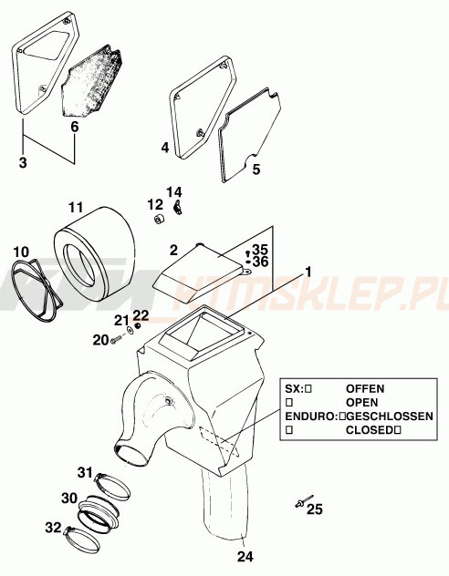 Schemat "filtr powietrza" do KTM 125 EXC M/Ö