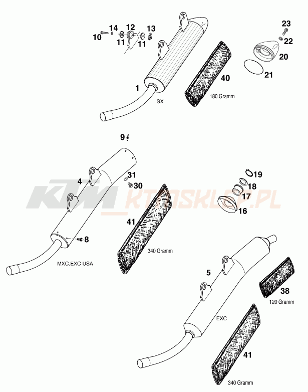 Schemat "układ wydechowy" do KTM 250 SX