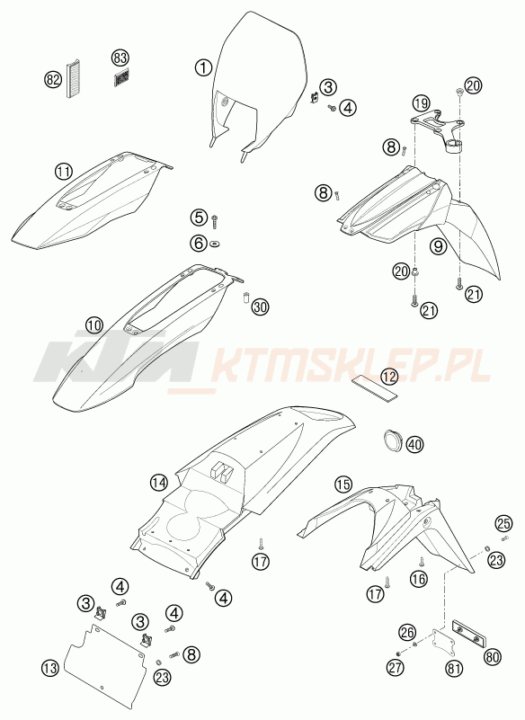 Schemat "czasza, błotniki" do KTM 640 LC 4-E SUPERMOTO ROT