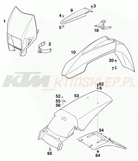 Schemat "czasza, błotniki" do KTM 400 SXC