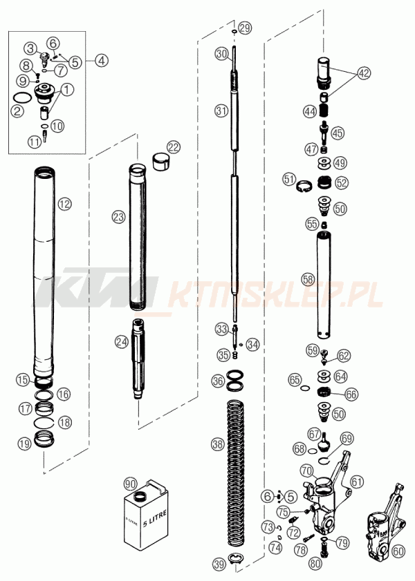 Schemat "przód amortyzatory spis części" do KTM 640 DUKE II SCHWARZ