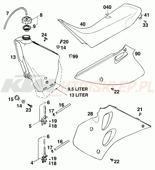 Schemat "zbiornik paliwa, siedzenie, pokrowiec" do KTM 300 E-GS WP