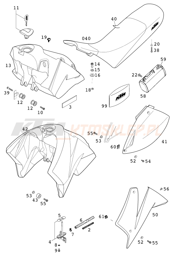 Schemat "TANK, SEAT" do KTM 640 LC 4