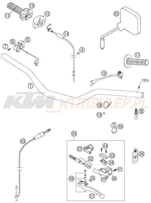 Schemat "kierownica i osprzęt" do KTM 125 EXC
