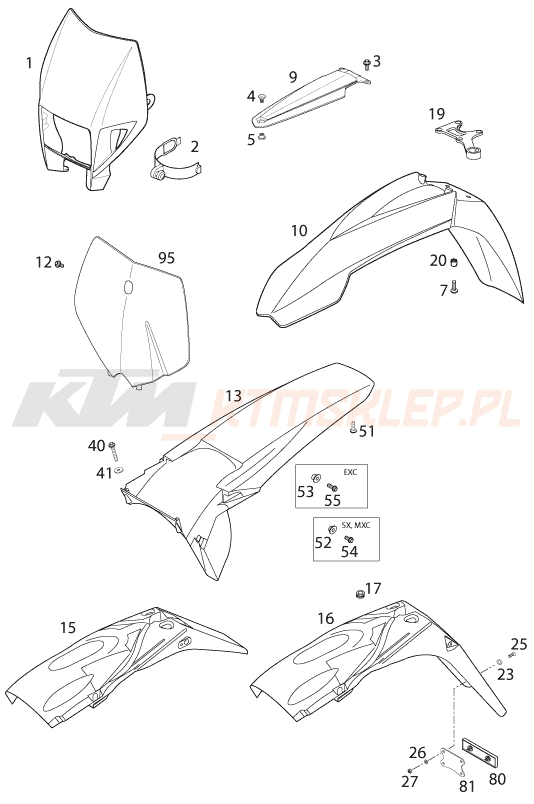 Schemat "czasza, błotniki" do KTM 520 EXC RACING
