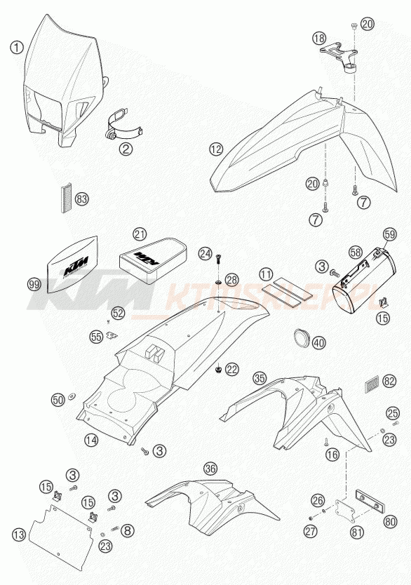 Schemat "czasza, błotniki" do KTM 625 SMC