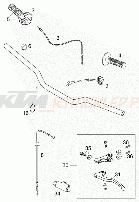 Schemat "kierownica i osprzęt" do KTM 65 SX