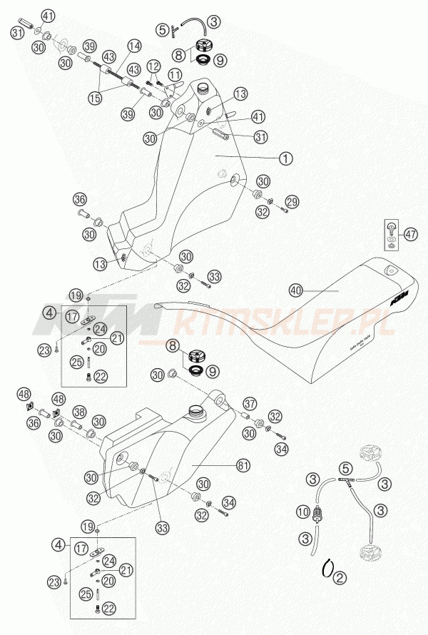 Schemat "zbiornik paliwa, siedzenie, pokrowiec" do KTM 660 RALLYE FACTORY REPL.