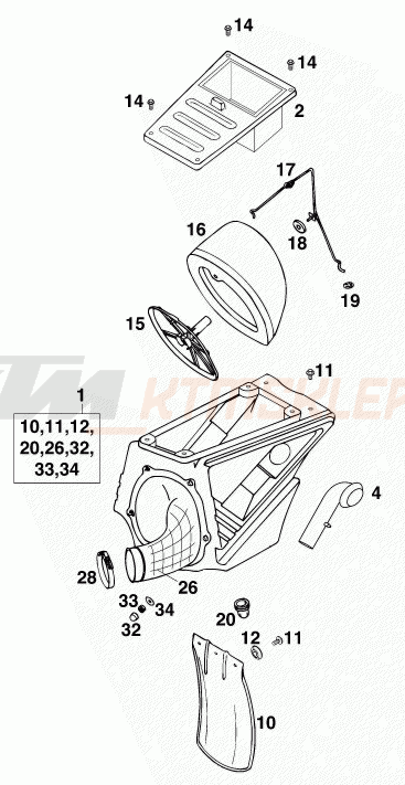 Schemat "filtr powietrza" do KTM 125 LC2 100/ORANGE