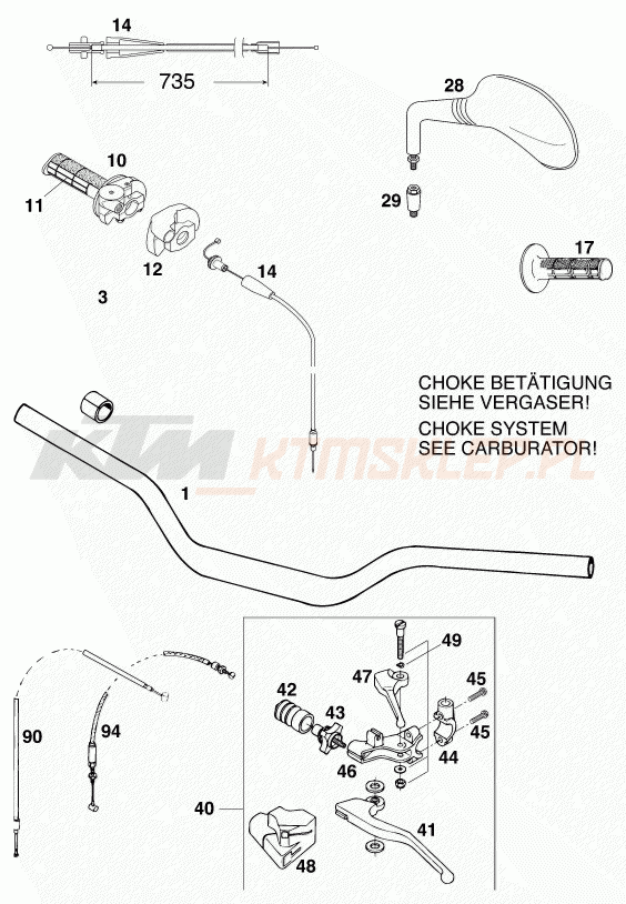 Schemat "kierownica i osprzęt" do KTM 400 SUP-COMP 20kW
