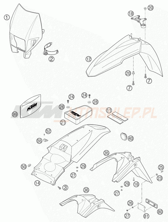 Schemat "czasza, błotniki" do KTM 660 SMC