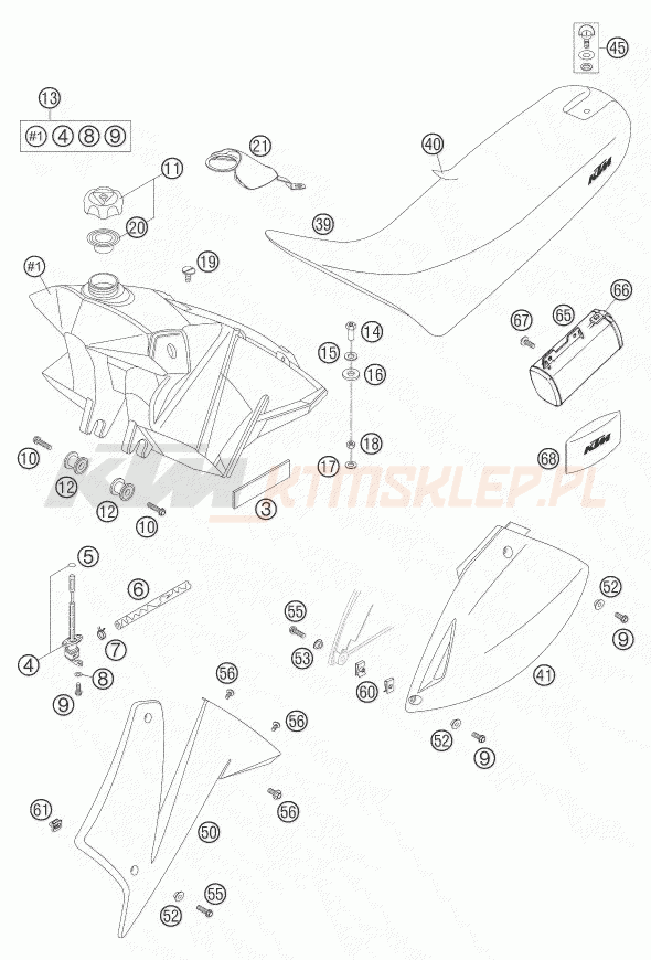 Schemat "zbiornik paliwa, siedzenie, pokrowiec" do KTM 625 SXC
