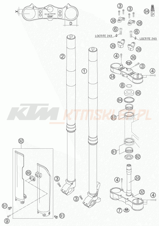 Schemat "przód amortyzatory, półki zawieszenia" do KTM 450 SMR