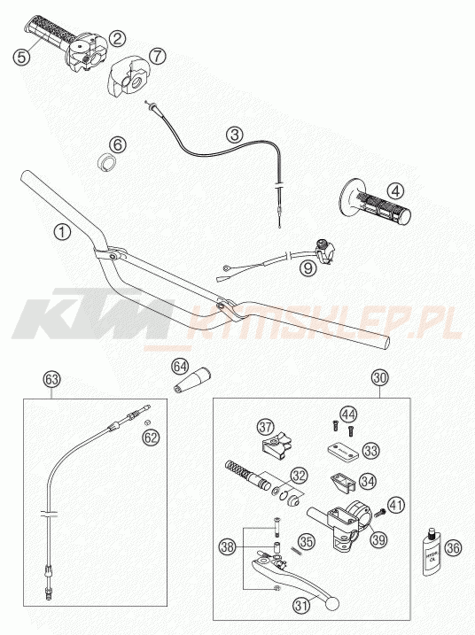 Schemat "kierownica i osprzęt" do KTM 65 SX