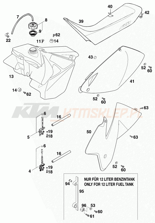 Schemat "zbiornik paliwa, siedzenie, pokrowiec" do KTM 380 EGS 8kW