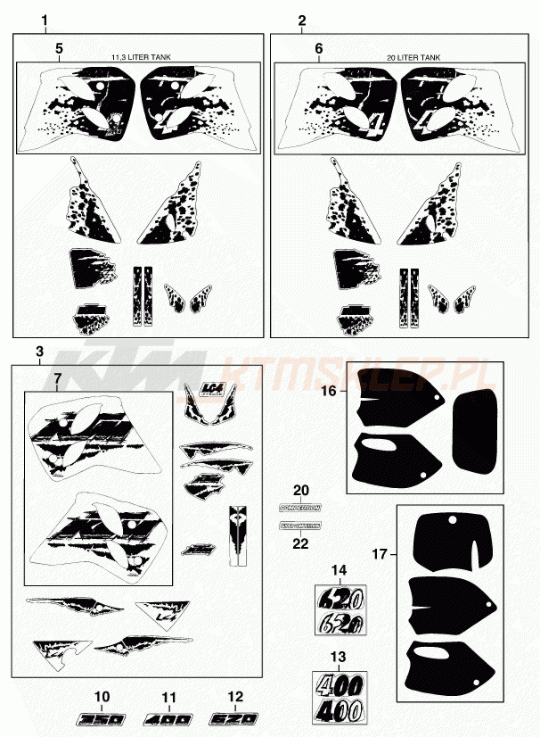 Schemat "naklejki" do KTM 400 SUPER-COMP WP/ 14kW