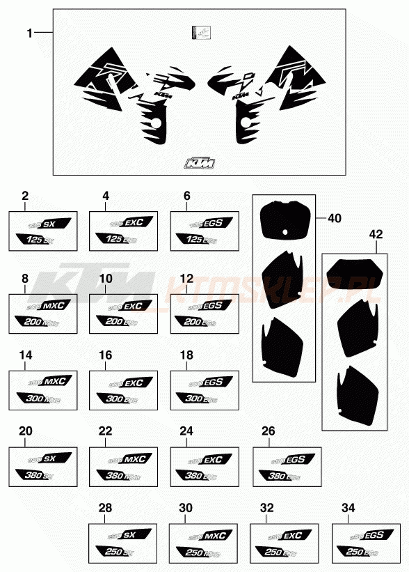 Schemat "naklejki" do KTM 380 SX