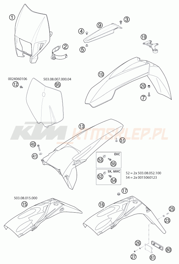 Schemat "czasza, błotniki" do KTM 400 MXC RACING