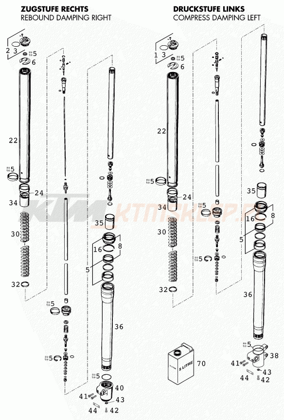 Schemat "przód amortyzatory spis części" do KTM 640 LC 4