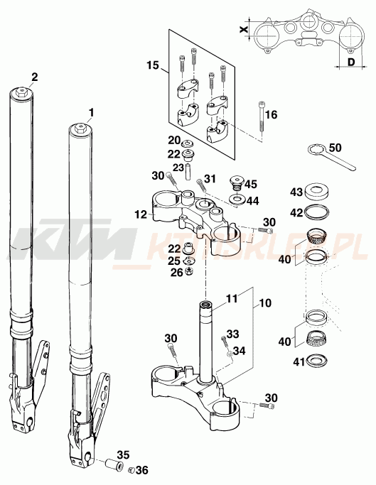 Schemat "przód amortyzatory, półki zawieszenia" do KTM 620 DUKE 37KW