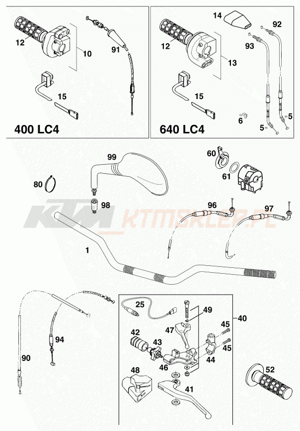 Schemat "kierownica i osprzęt" do KTM 640 LC 4