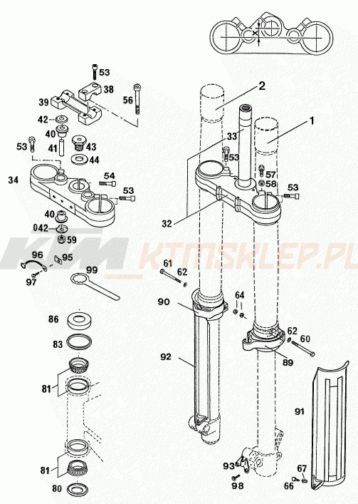 Schemat "przód amortyzatory, półki zawieszenia" do KTM 350 E-XC 20KW/Sup.Com