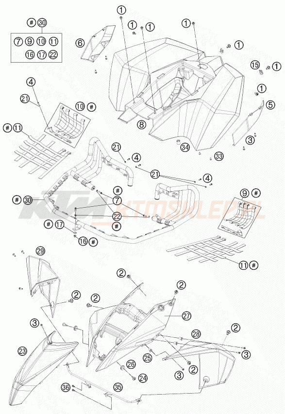 Schemat "czasza, błotniki" do KTM 505 SX ATV