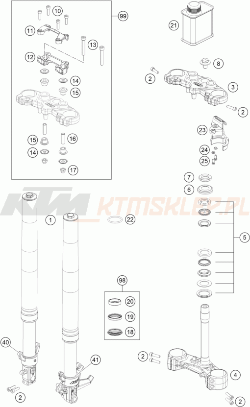 Schemat "przód amortyzatory, półki zawieszenia" do KTM 125 DUKE ABS