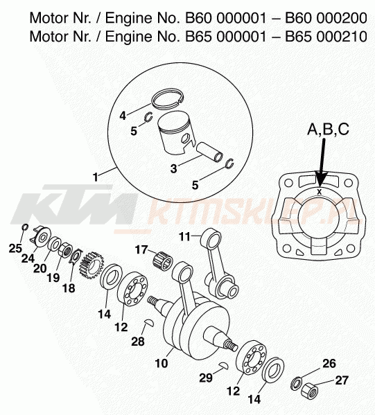 Schemat "wał korbowy, tłok" do KTM 65 SX
