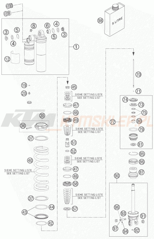 Schemat "amortyzator tył spis części" do KTM 125 SXS