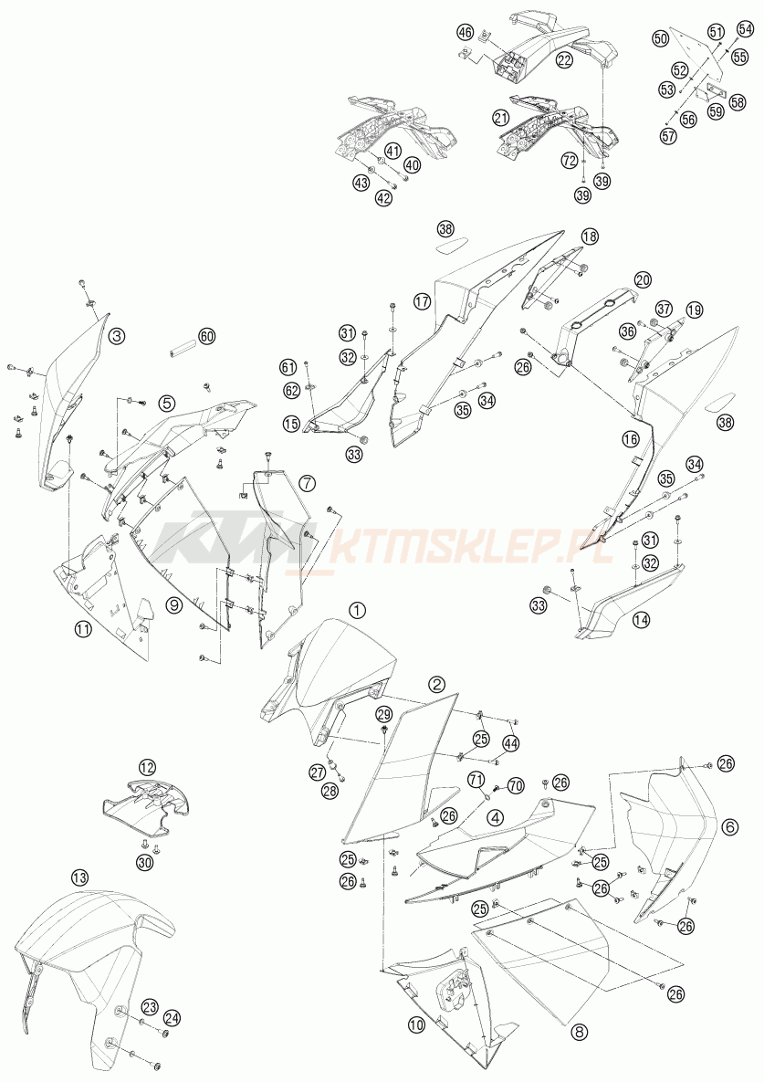 Schemat "czasza, błotniki" do KTM 1190 RC8 R