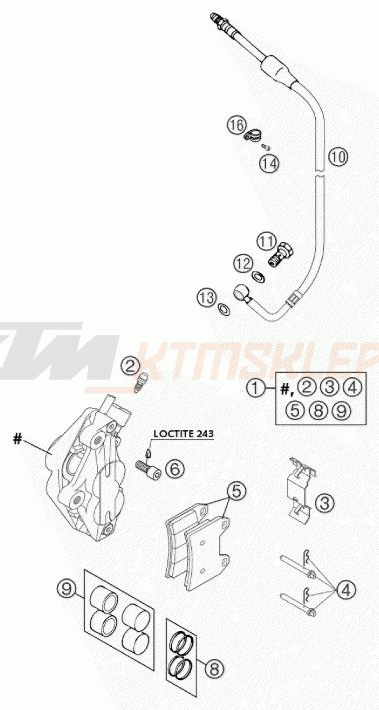 Schemat "zacisk hamulcowy + tarcza przód" do KTM 640 DUKE II SCHWARZ