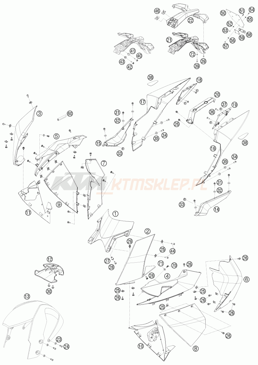 Schemat "czasza, błotniki" do KTM 1190 RC8