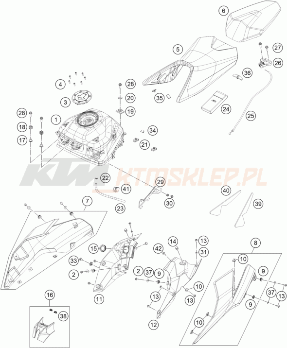 Schemat "TANK, SEAT" do KTM 390 DUKE