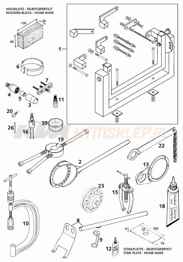 Schemat "Special tools (engine)" do KTM 620 SC