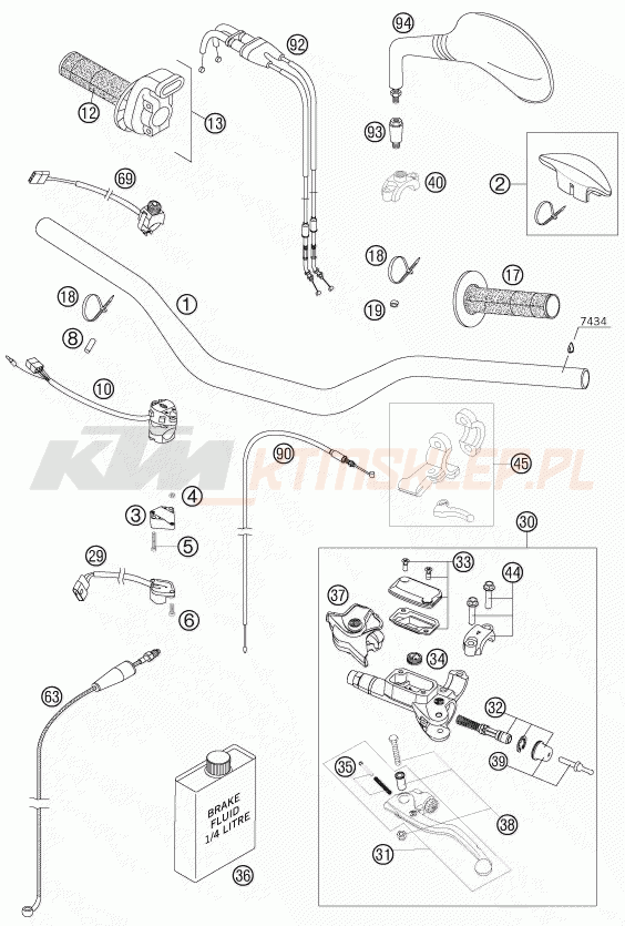 Schemat "kierownica i osprzęt" do KTM 250 EXC-F