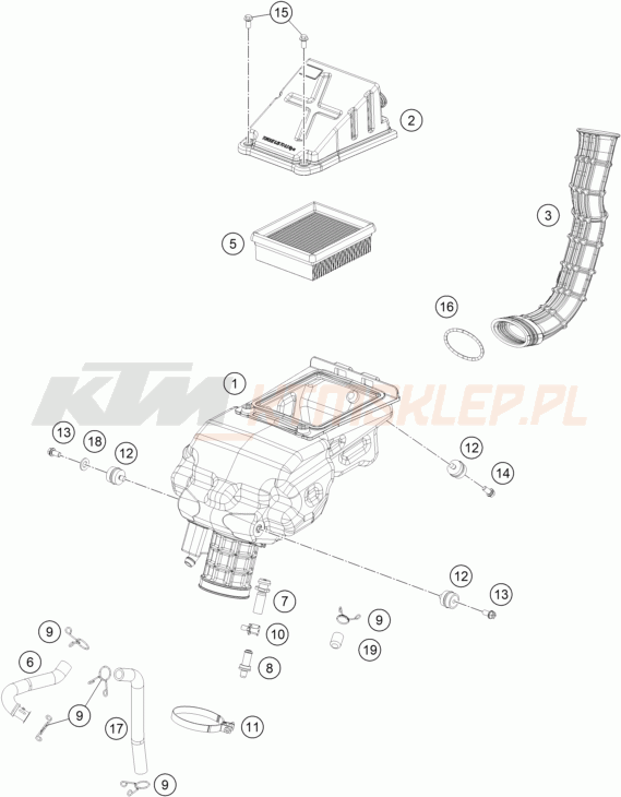 Schemat "filtr powietrza" do KTM RC 390 WHITE / ABS