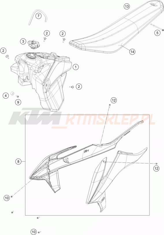 Schemat "TANK, SEAT" do KTM 250 XC-W TPI