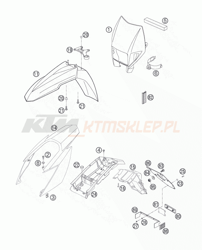 Schemat "czasza, błotniki" do KTM 625 SMC