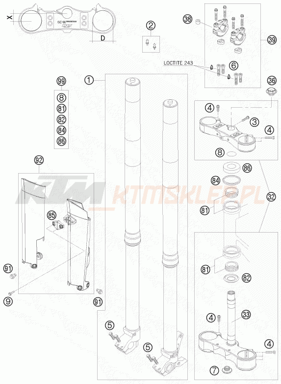 Schemat "przód amortyzatory, półki zawieszenia" do KTM 450 EXC-R SIX-DAYS