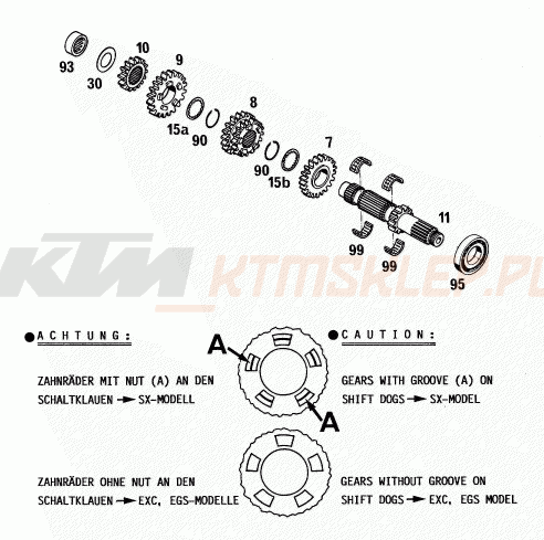 Schemat "TRANSMISSION I - MAIN SHAFT" do KTM 125 E-XC
