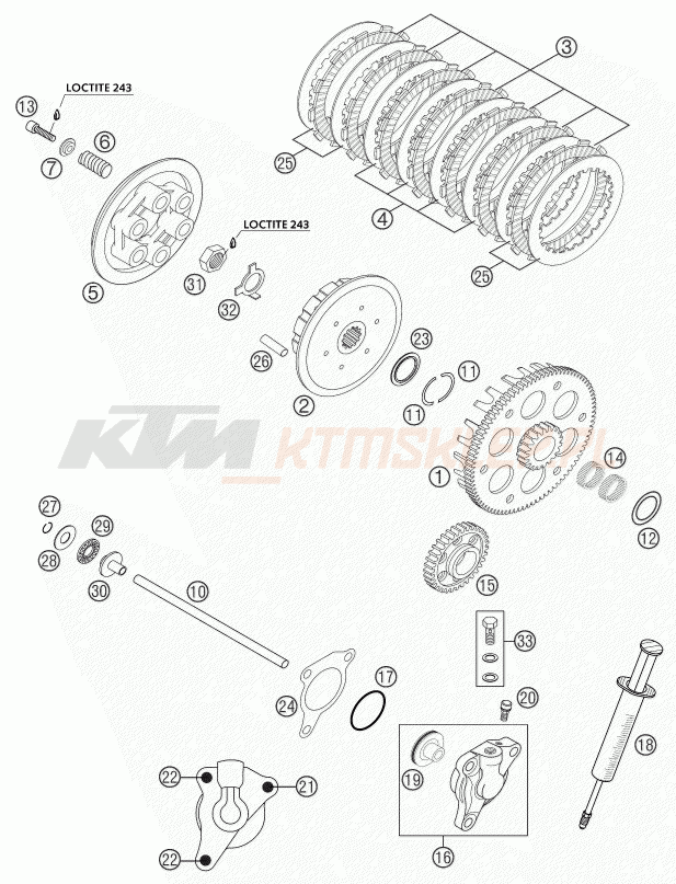 Schemat "CLUTCH 250 EXC, 450/525 SX," do KTM 525 SX RACING