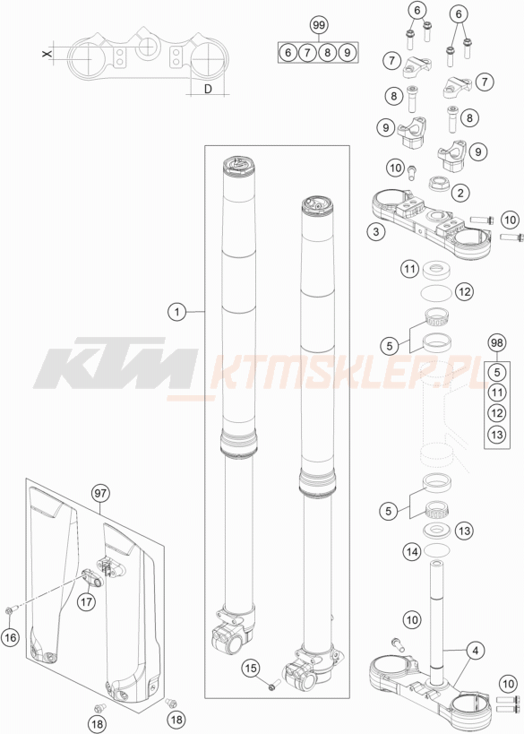 Schemat "przód amortyzatory, półki zawieszenia" do KTM 85 SX /16