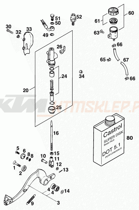 Schemat "tył hamulec - pompa" do KTM 125 EXC M/Ö